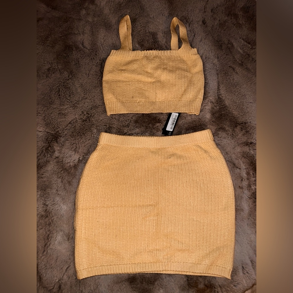 Tan Knit Skirt Set